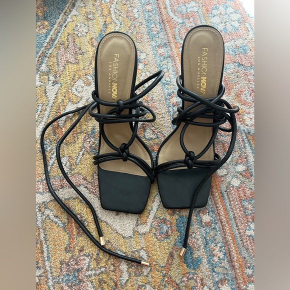 Fashion Nova Shoes - FashionNova Black and Gold Heels, Size 9